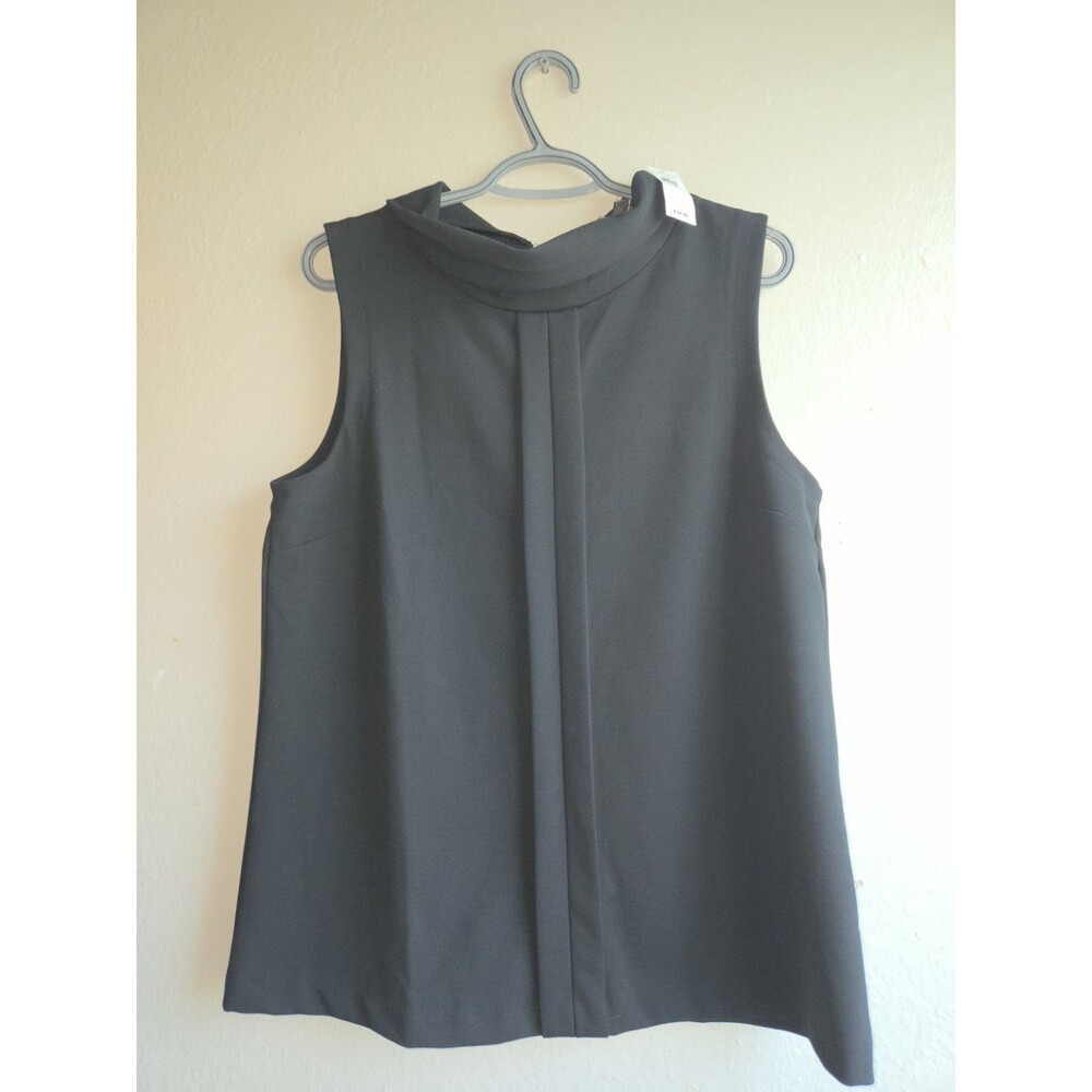 NWT Banana Republic Women Black Sleeveless Mock Neck Pleated Top Blouse Size L - Picture 1 of 8